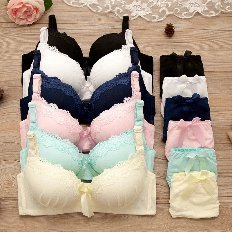 Dievča sladké bezdrôtové podprsenky čipky luky spodná bielizeň priedušné malé prsia bralette Top pre ženy
