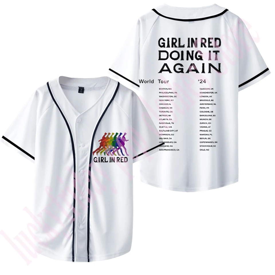 Dievča v červenej baseballovej bunde Rainbow Silhouette Itin Merch Bunchs Unisex Fashion Módne oblečenie s krátkym rukávom