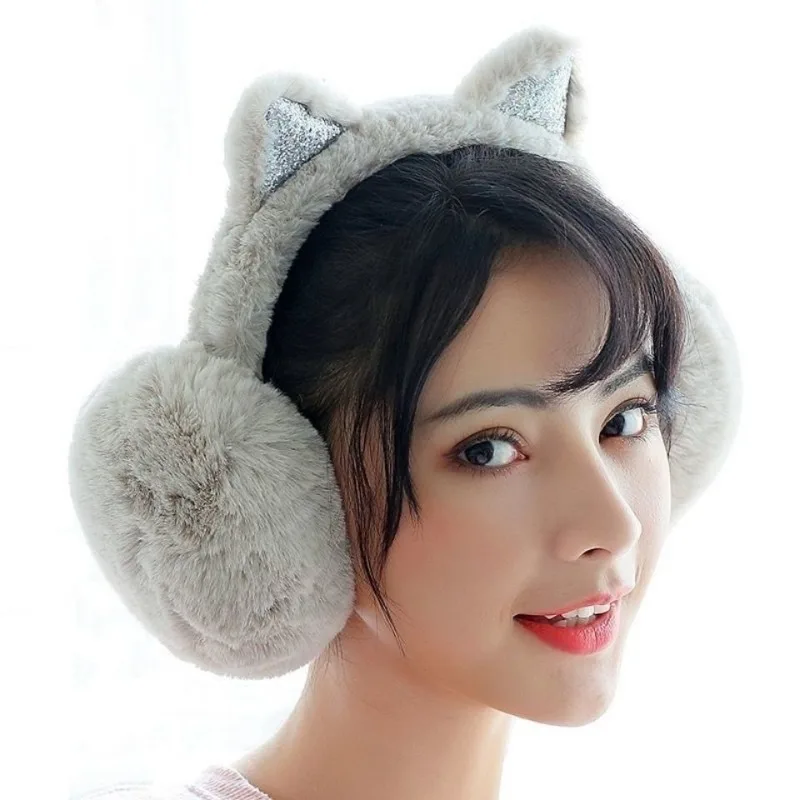 Dievča zimná mačka ušné uší zložená teplá ochrana roztomilý faux kožušina mäkká nadýchaná fluffy earcap kórejský štýl deti uši uši