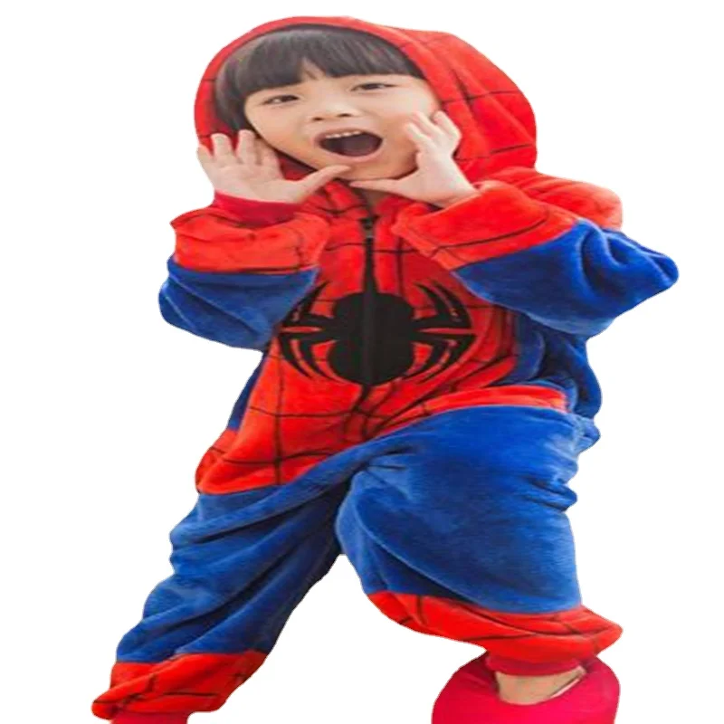 Dievčatko dievča deti pavúk muž pyžamy set jeseň zima flanel deti zvierat karikatúra cosplay kapucňa pijama detské spánkové oblečenie