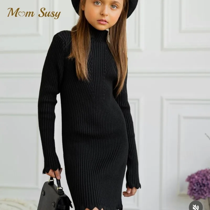 Dievčatko Dlhý pletený sveter Turtleneck Neck Autumn Winter Spring Dojčenské batoľa Teen Swater Sweater Pullover detské oblečenie 1-14y