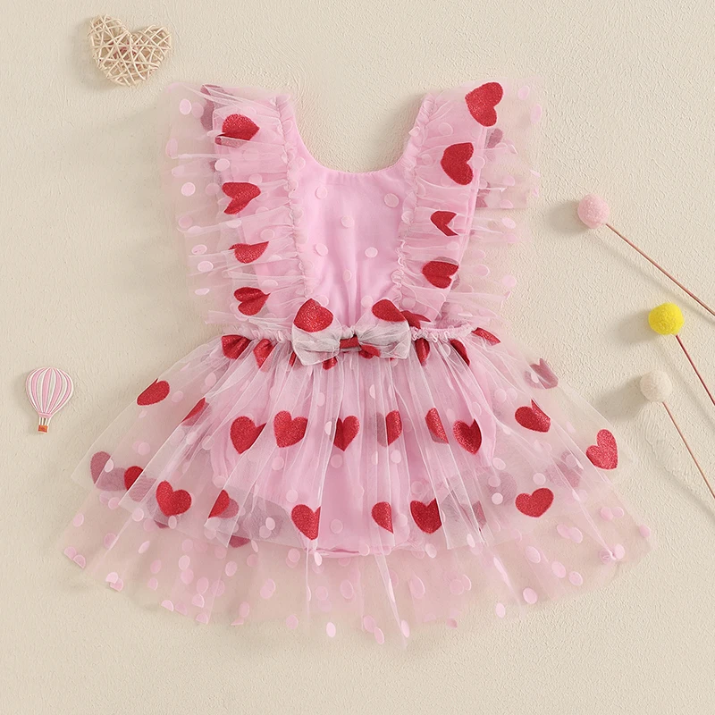 Dievčatko na Valentína kombinéza Fornewborn Rouf Dots Heart Print Romper Dress Outfit Hraysuit