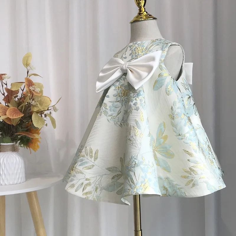 Dievčatko oblečenie luk na 1 roky šaty deti dievčatá narodeniny narodeniny narodeninová oslava Princezná krst šaty koleno dĺžka Vestidos