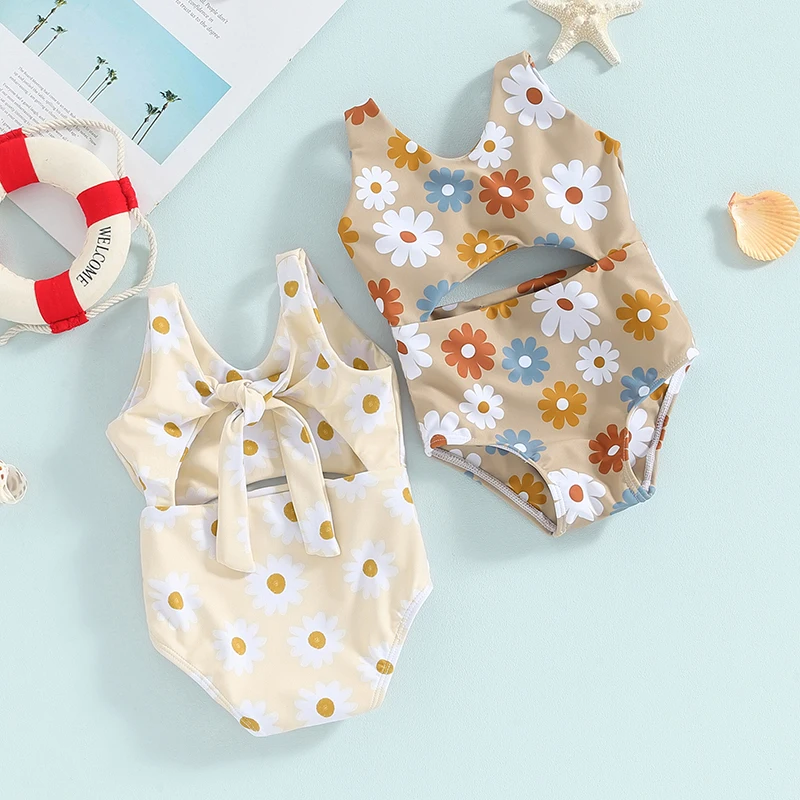 Dievčatko plavky Summer kvetinové potlač uzol výrezy bez rukávov Monokini plaviek pre batoľatá kúpanie módne obleky plážové oblečenie
