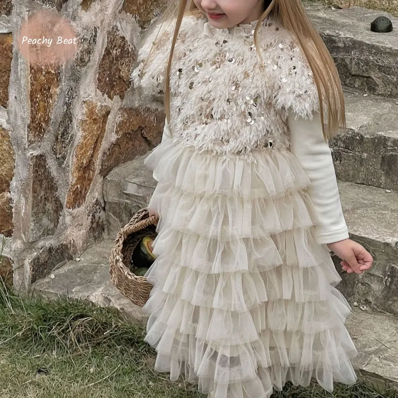 Dievčatko princezná flocin tutu šaty elegantné dieťa Tulle Vestido fleece vo vnútri svadobnej hostiny narodeniny detské detské oblečenie 18 m-7y