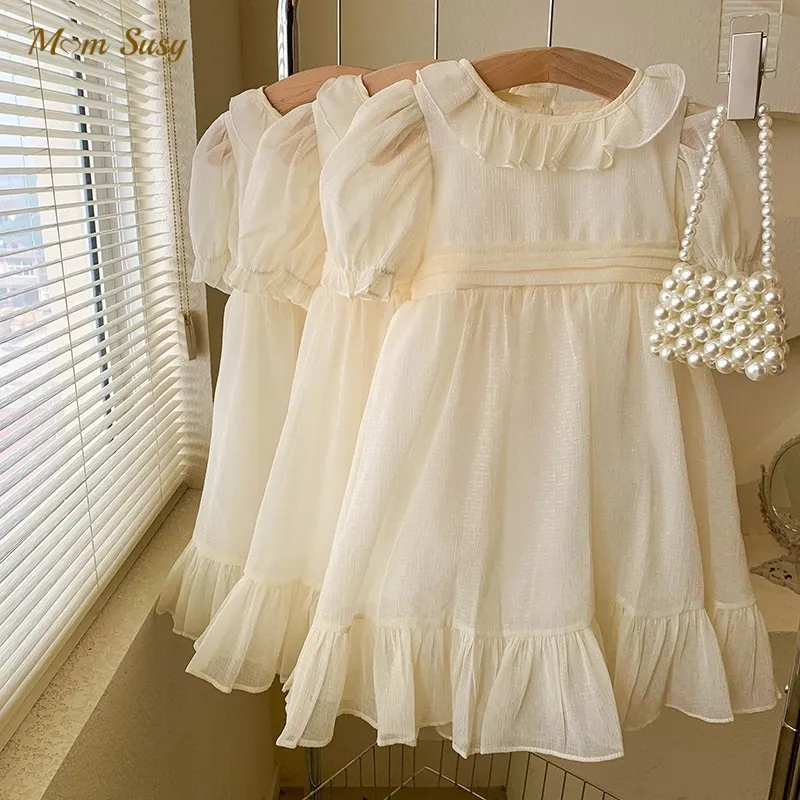 Dievčatko Princezná šaty Puff Ruckve Dojčenské batoľa dieťa Vintage Vestido Party Svadba svadobné sprievody narodeniny detské oblečenie 1-12y