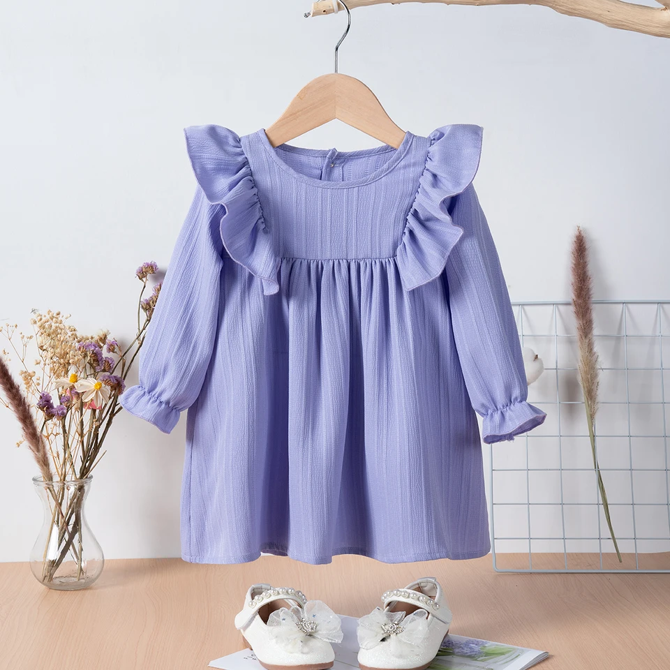 Dievčatko Solidar Autumn Dress Princess Style Malé lietajúce rukávy Šaty šupky na hranicu manžety A-line pre odchádzajúce alebo párty