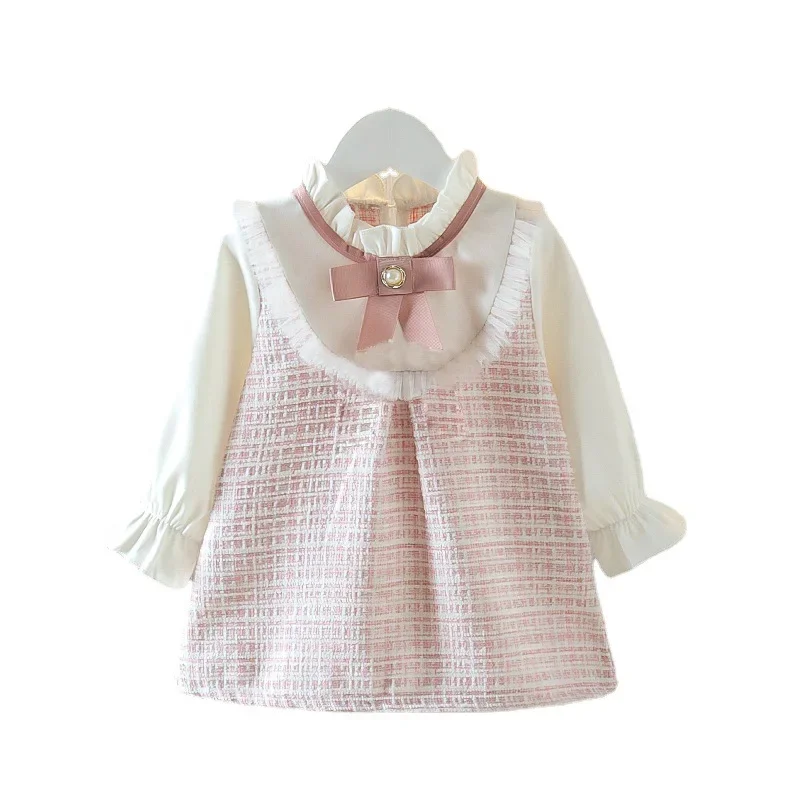 Dievčatá 0-3y Dievčatá šaty Spring A Line Dress Decoration Dlhý rukáv pre dievčatá detské oblečenie