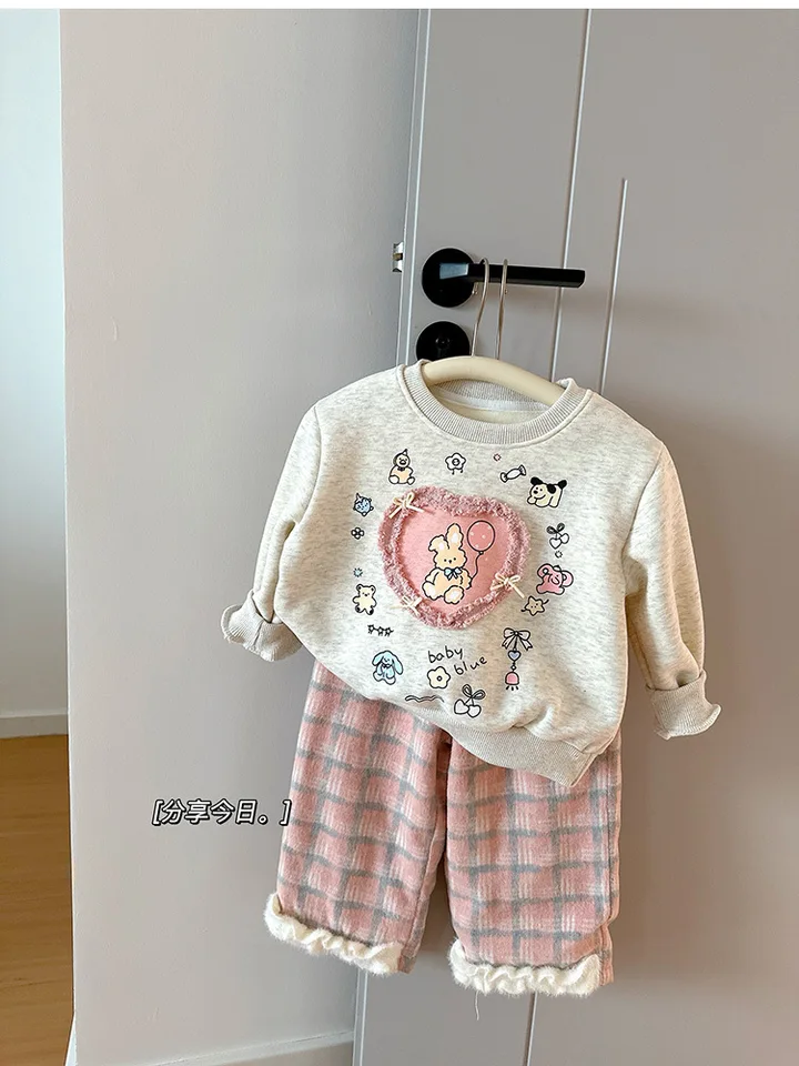 Dievčatá Alpaka Fleece/Fiber Corduroy Plaid Pants24Winter Nové detské čisté červené teplé Zhrnevané ležérne nohavice nohavice