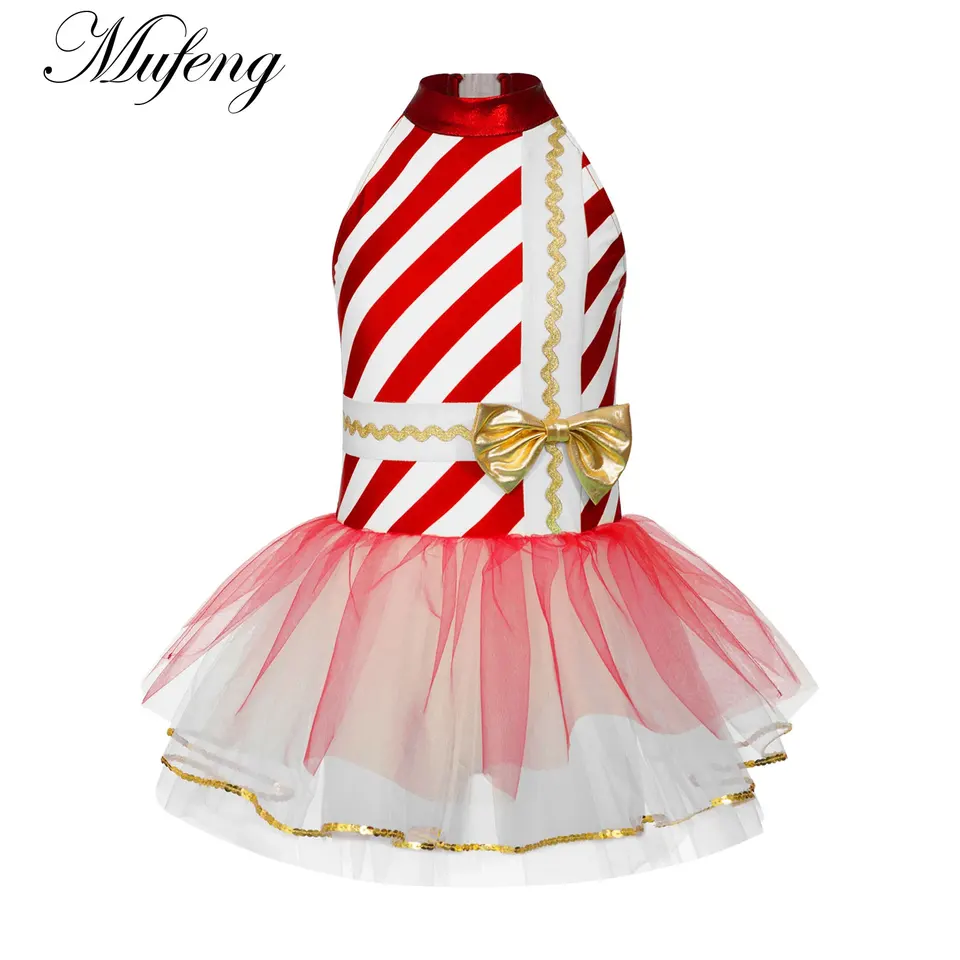 Dievčatá balet tutu trikoty šaty vianočné cukríky Cande Costume Teen Halter bez rukávov bez rukávov šaty pre cosplay tanečný výkon