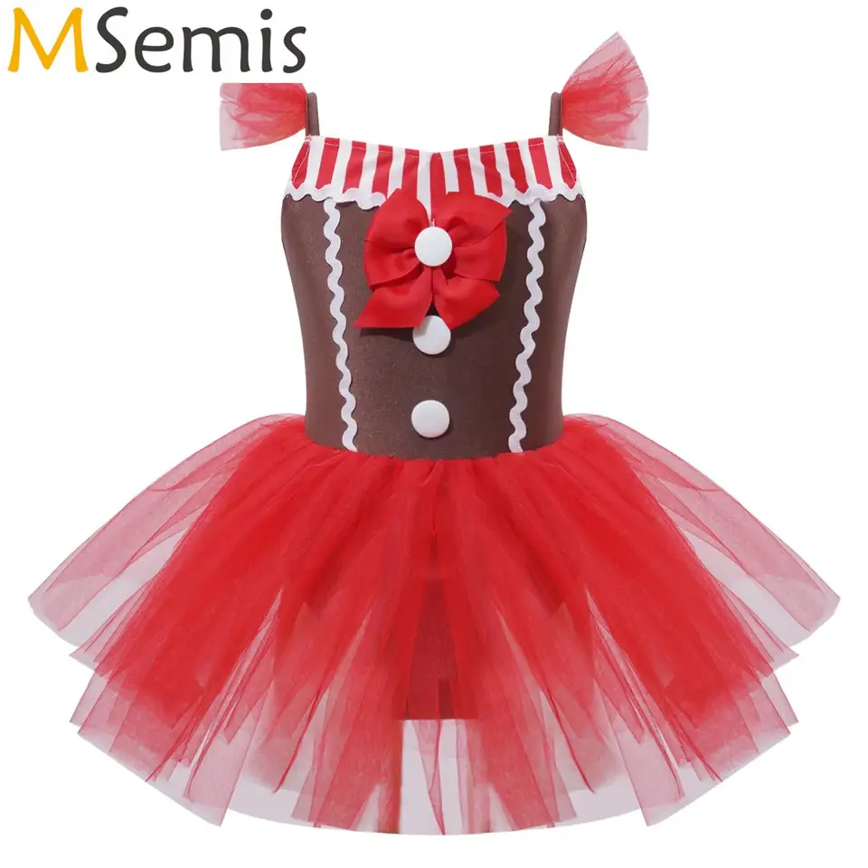 Dievčatá baletný tanec trikot Tutu Cami šaty vianočný perník muž vianočné cookie cosplay kostým korčuľ