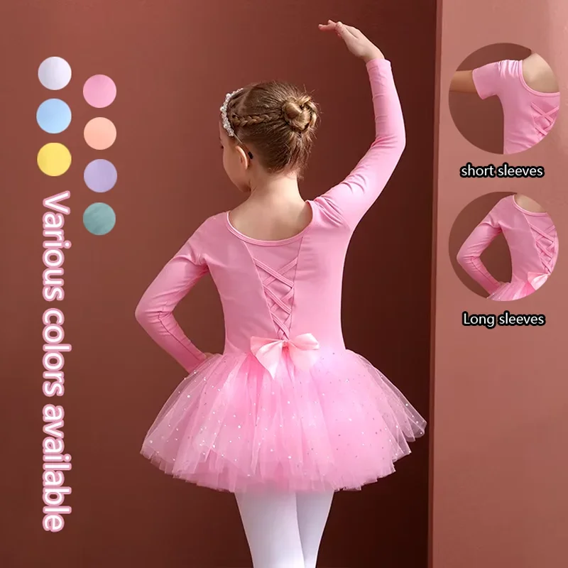 Dievčatá baletný tanec tutu šaty deti krátke /dlhé rukávy tylle bowknot korčule gymnastika vianočná narodeninová oslava trikotu tanečného oblečenia