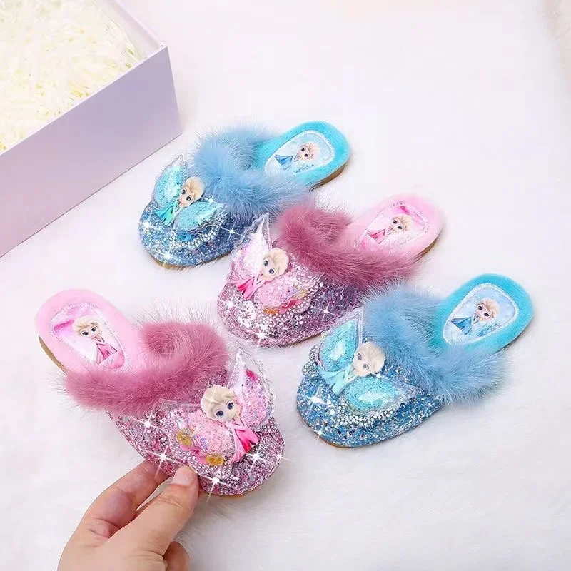Dievčatá bavlnené papuče princezná Disney Cartoon Frozen Elsa Spring Jeseň Autumn Deti mäkké teplé ploché deti Vnútorné domáce spálne topánky