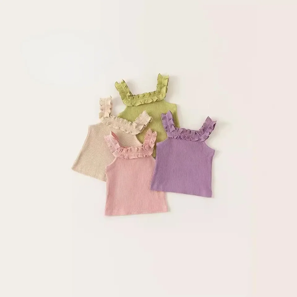 Dievčatá bez rukávov Touch Tops 2024 Summer Tričko Candy Candy Tops Tops Kórejský štýl spodná bielizeň detské oblečenie