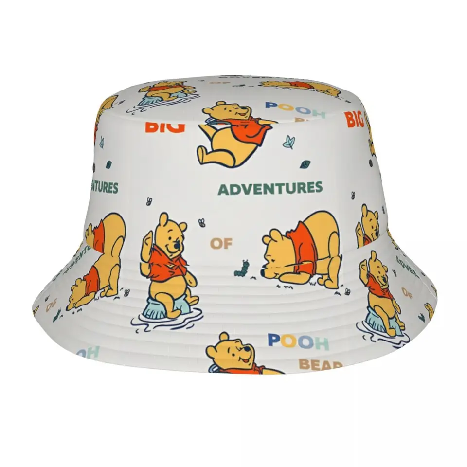 Dievčatá chlapec Kawaii Winnie the Pooh Bucket Hats Accessories Bob Hat For Travel Headwear Lightweight
