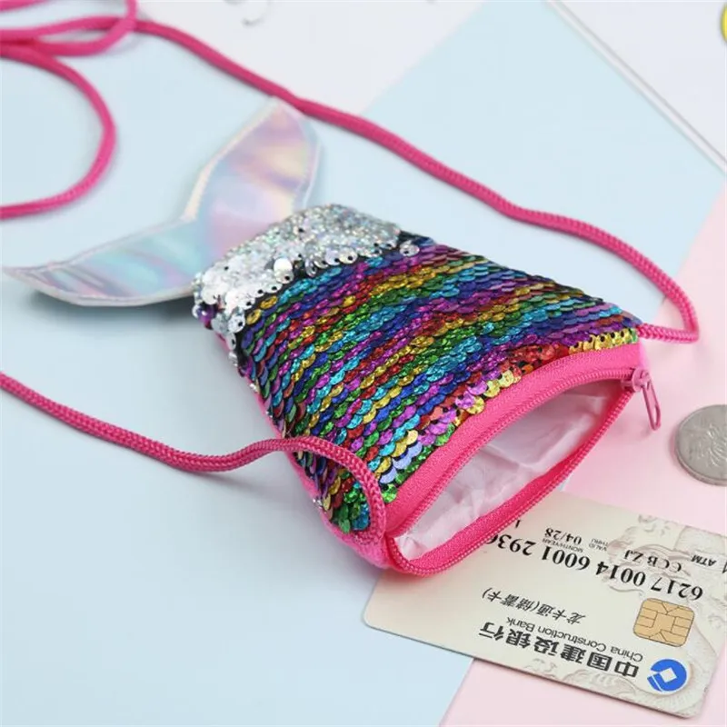 Dievčatá deti deti morská panna chvost crossbody tašky Coin peňaženka karta karta zips držiak úložný priestor modrá zelená ružová fialová červená