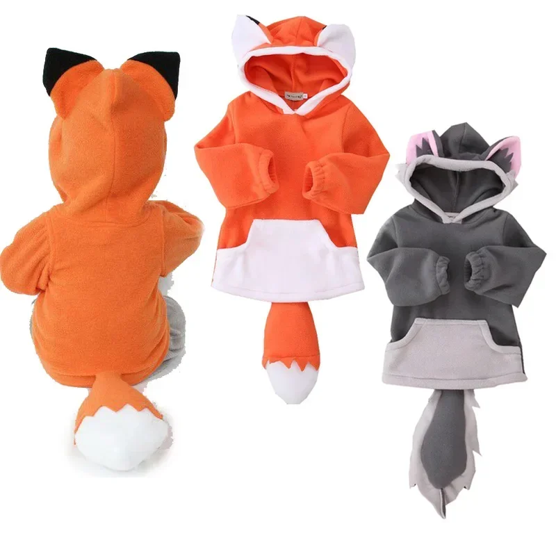 Dievčatá dievča Animal Fox a Wolf Cosplay kostým roztomilý detská karikatúra Analógová bunda Jeseň Windbreaker Kids bunda s kapucňou Mn11