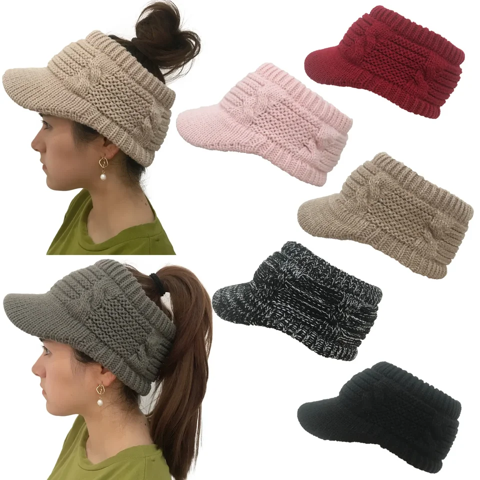 Dievčatá Dievčatá copball baseball cap zimná teplá vlna pletený klobúk prázdny vrchol čiapky čiapky módne vonkajšie lyžiarske čiapky pletená klobúk