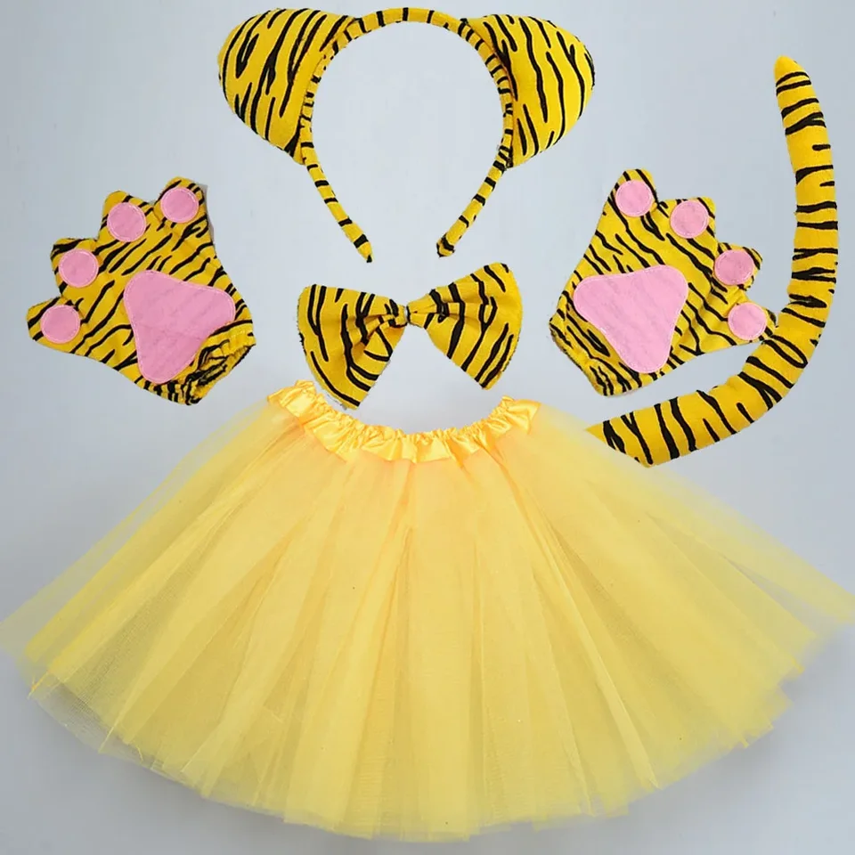 Dievčatá Dámske ženy Animal Tiger čelenka Tutu sukňa kravata Tail labky rukavice sada rekvizity narodeninové oslavy lascidy halloween svadobný festival halloween