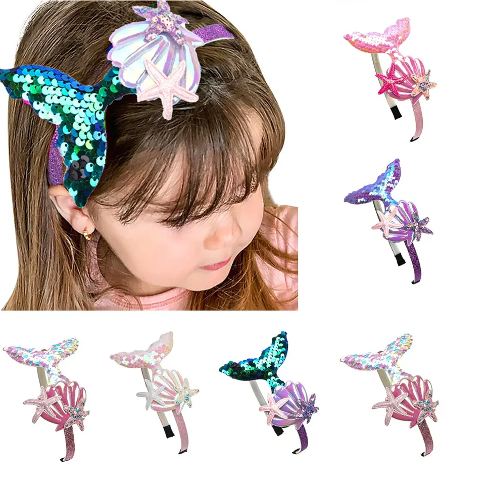 Dievčatá Hairbands Mermaid Headar Farbin Flitry Shells Shiny Princess Sladké detské vlasové doplnky Photo