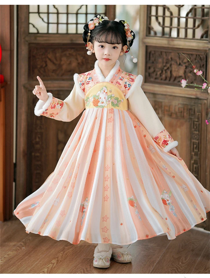 Dievčatá hanfu zimné deti Nový rok Zhustené oblečenie jesenné zimné Číňania Vylepšené tradičné starodávne kostýmy Fancy Dress-up