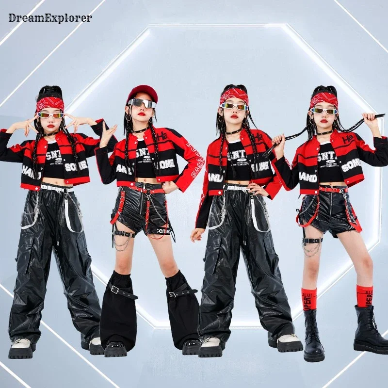 Dievčatá hip hop motocyklové plodiny kožené nákladné nohavice detské ulice tanečné kraťas