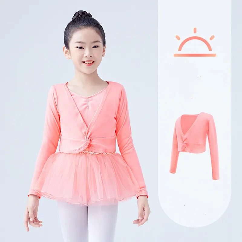 Dievčatá klasický balet s dlhým rukávom Top tanečné pokrčenie Sweater Crop Coat Kids Dancewear Cotton Octraje pretiarovanie pre trikoty