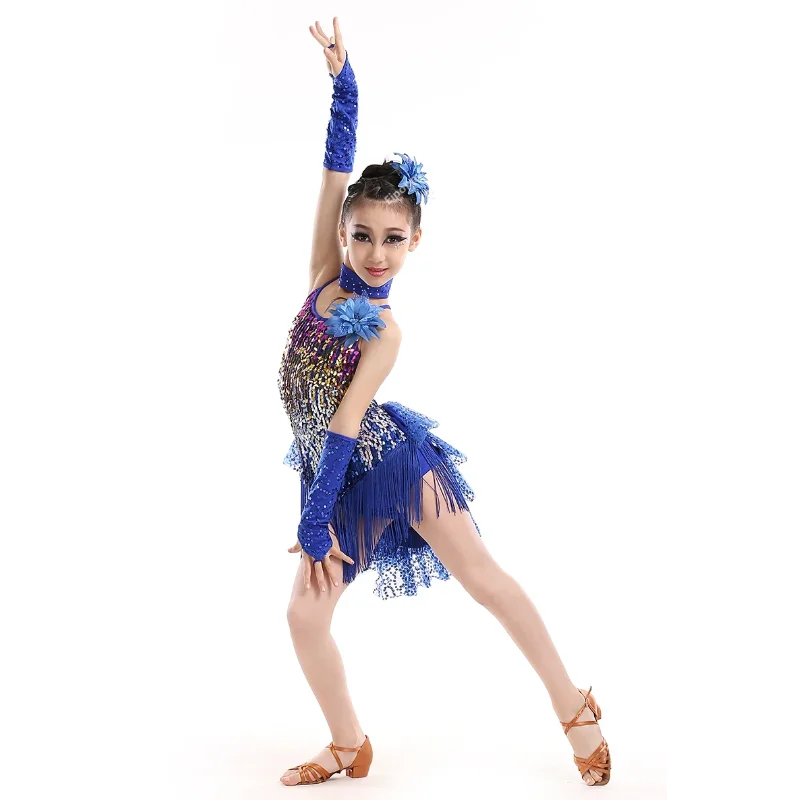 Dievčatá latinské tanečné šaty Kid flitry Tassel Latin Dress Dreys Kid Kid Children Profesionálne latinské tanečné šaty