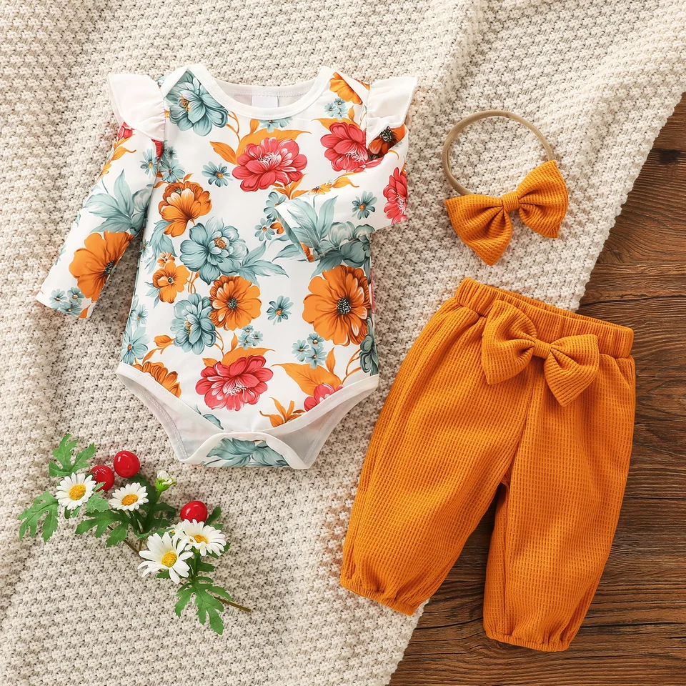 Dievčatá leto 2ks outfit set s dlhým rukávom kvetinová kvetina pre neformálny oblek