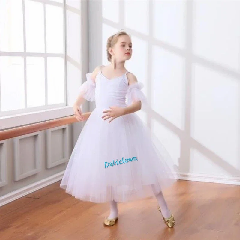 Dievčatá lyrický profesionálny balet tutu dlhé tylové šaty biele labuť baletné šaty Performance Dance balerína kostýmy detské dievčatá