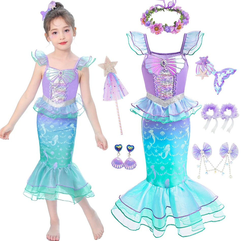 Dievčatá morská panna cosplay kostýmy dieťa flocin mesh princezná šaty narodeniny darček Carnival Halloween vianočné večierky Vestido