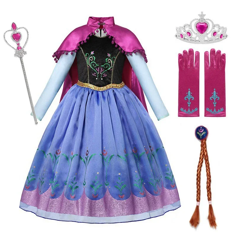 Dievčatá Muababy Anna 2 princezná kostým s dlhým plášťom Deluxe Snow Queen Elsa Elsa Dress Up Halloween Kids Anna Fancy Dress Up