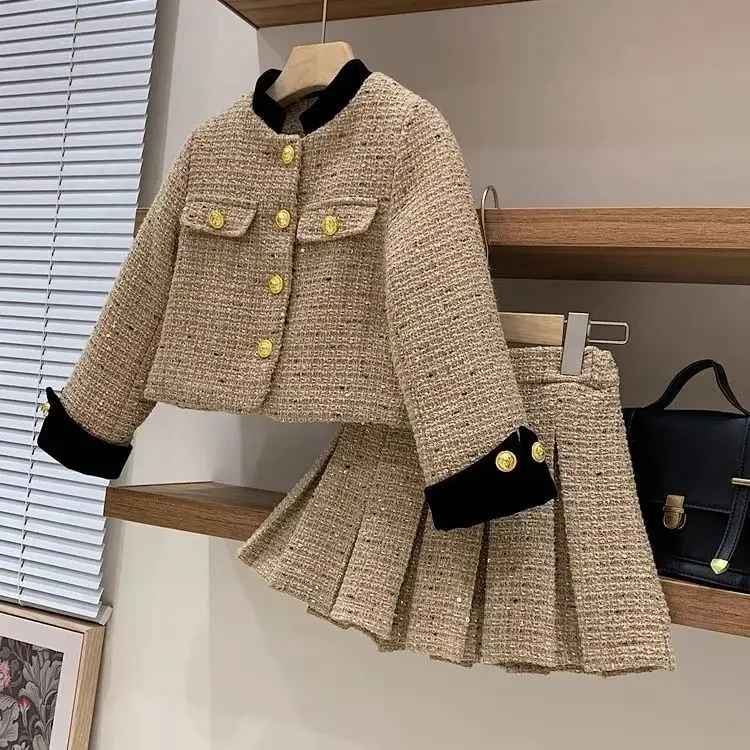 Dievčatá outfits sako+skladaná sukňa 2pcs pre deti dievčenské oblečenie sada dizajnérsky štýl 2-16 rokov kabát+sukňa dospievajúce dievča oblečenie