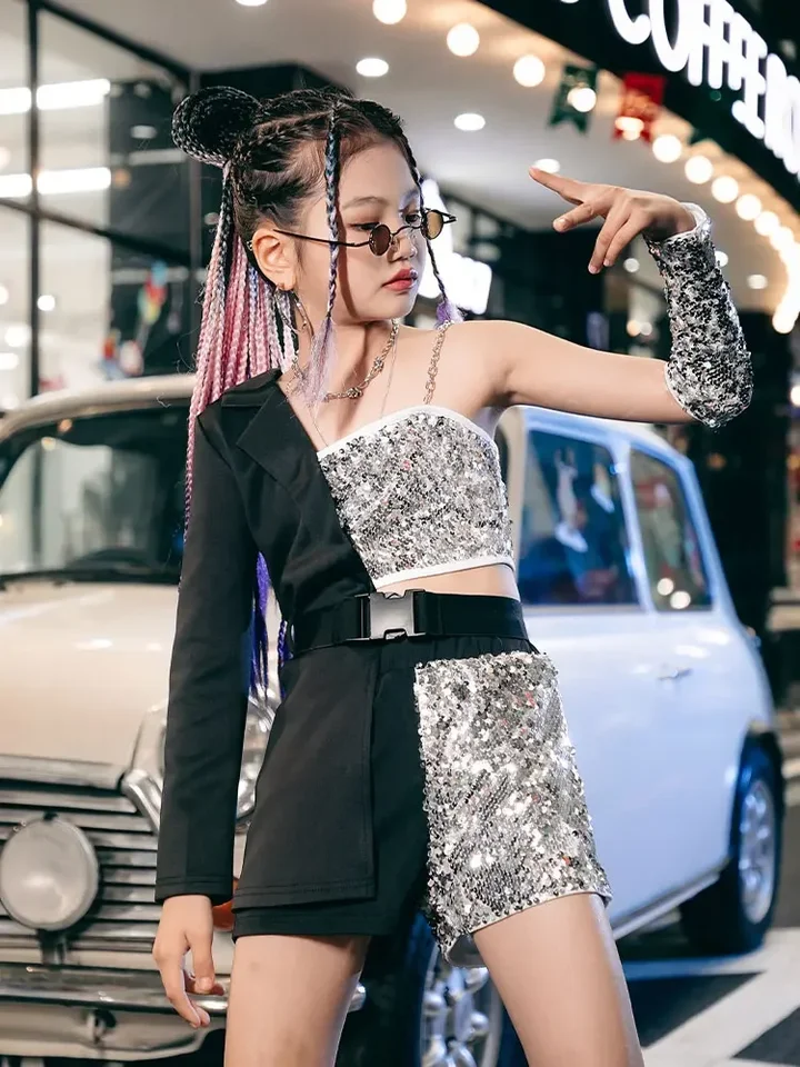 Dievčatá pouličné oblečenie Y2K Design Fashion Unique Show Dance Catwalk Sequin K-pop