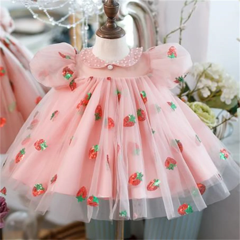 Dievčatá princezná dieťa narodeniny Strawberry Flitry Slete Detes Detské šaty Vestido de Fiesta