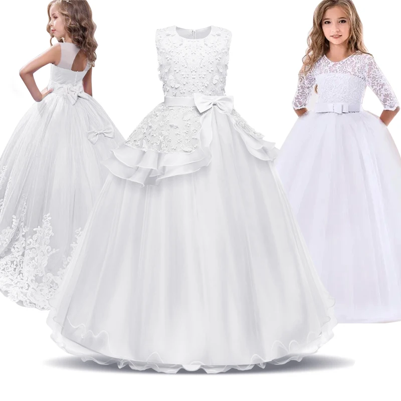 Dievčatá princezná družička Šaty na svadbu dlhé šaty dievčenské narodeninové oslavy ples deťom biele formálne sprievodné vestidos 5-14 rokov