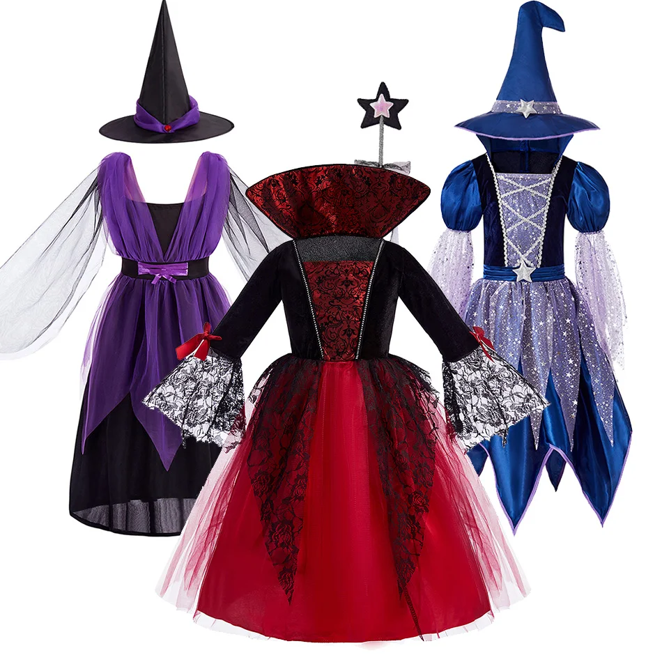 Dievčatá princezná kostým baby upír halloween elegantné fantasy deti cosplay cosplay fancy mask Masguise čarodejnica klobúk klobúk