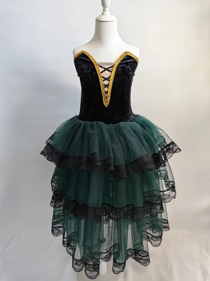 Dievčatá romantické zelené španielske šaty pre dospelých žien Soft Tulle Dlhé šaty Dance Wear Kids Performance Balerína kostýmy