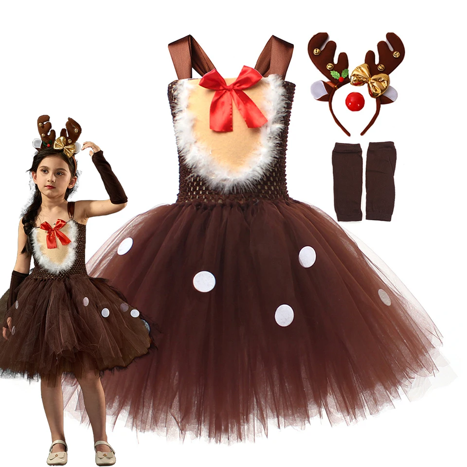 Dievčatá roztomilé jelene šaty dievča Fantasia cosplay kostým s čelenkou detským párty karnevalové kostýmy sieťoviny Vestidos