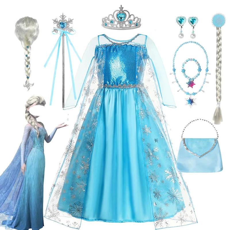 Dievčatá Snow Queen Elsa Ktýliky pre dievčatá 2024 Karnevalové večierky Prom šaty pre plášťové deti Detské oblečenie Zmrazené šaty princeznej