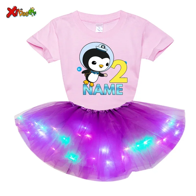 Dievčatá súpravy princezná dievčatko set letné narodeninové oslavy 2 PC Svetlo šaty+tričko Design Design Your Meny and Number Party Gift