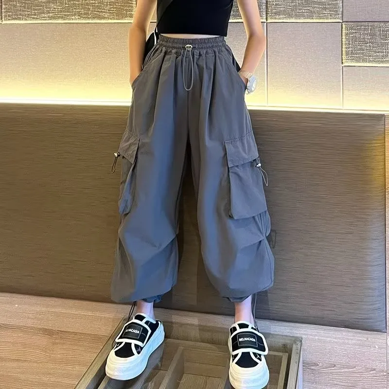 Dievčatá tanečné nohavice 5-14 rokov detské hip hop bežecky nohavice rovné nohavice Vysoký pás Vintage Príležitostné dospievajúce streetwear baggy nohavice