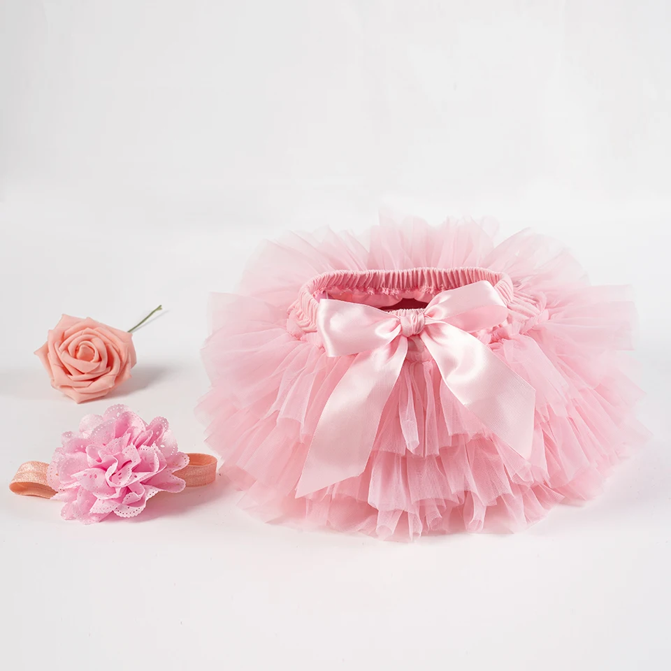 Dievčatá Tulle Tutu Bloomers Dojčenské plienky Cover 2pcs krátke sukne+čelenka Set Girls Sukne Rainbow Baby sukňa