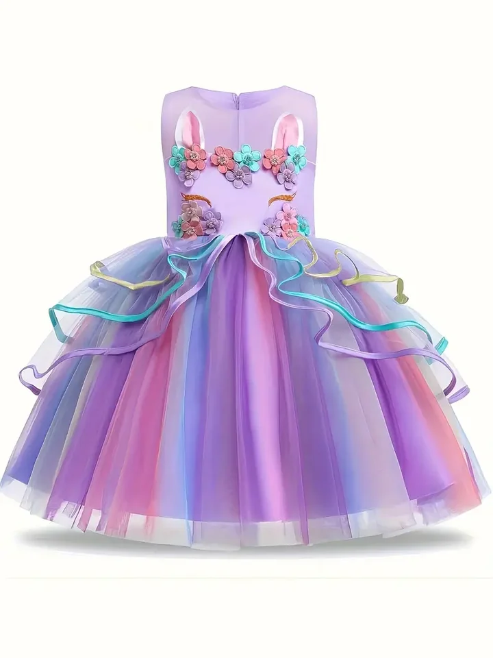 Dievčatá Unicorn Princess Dress Cute Unicorn kvetinová tlač mletia Princezná šaty s typmi detských šiat #731