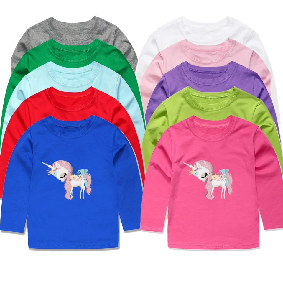 Dievčatá Unicorn T tričko s dlhým rukávom 100% bavlnené detské oblečenie roztomilé topy pre dospievajúce batoľa 2 až 3 4 5 6 7 8 9 10 11 12 13 14 14 rok