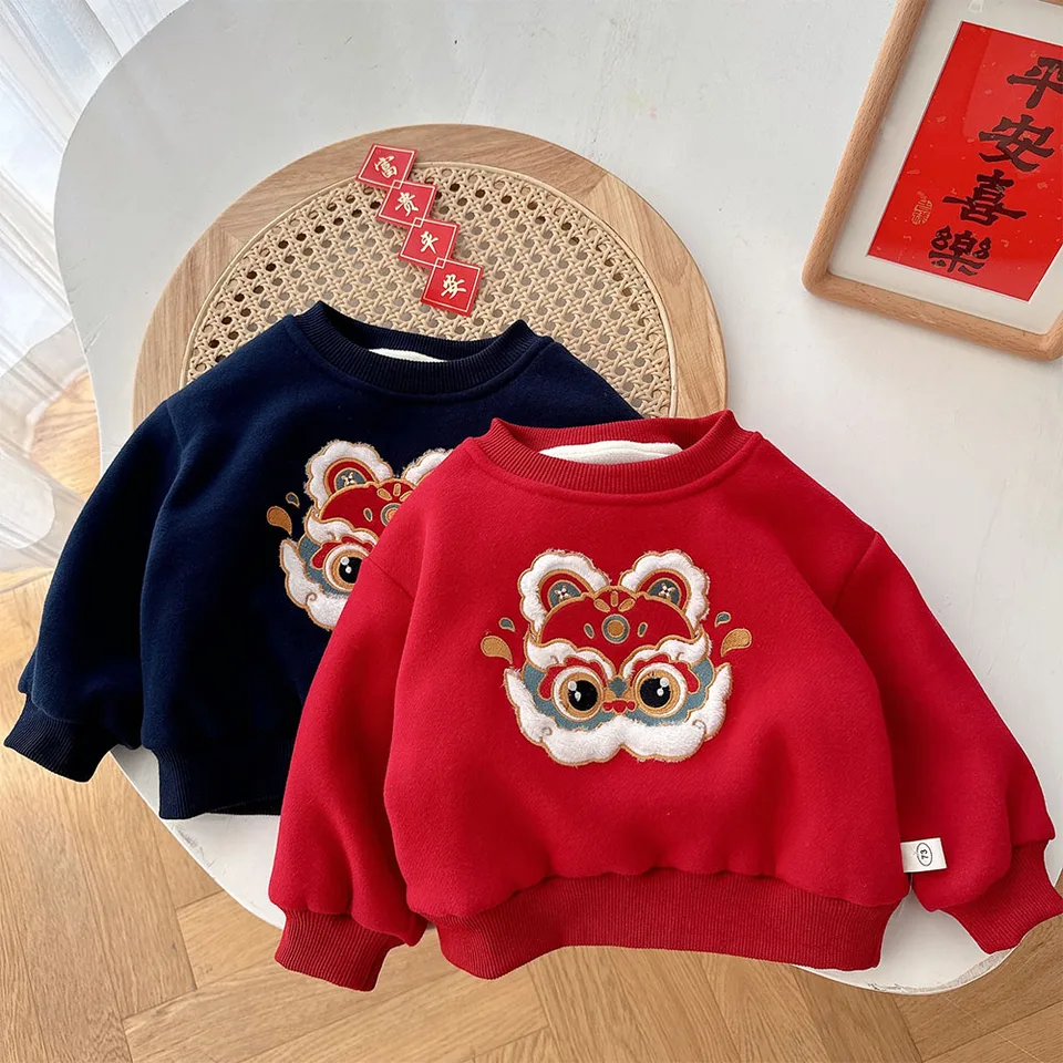 Dievčatá vianočné mikiny fleece zahusťuje teplé zimné zimné batoľa chlapec oblečenie unisex čínsky nový rok pre deti