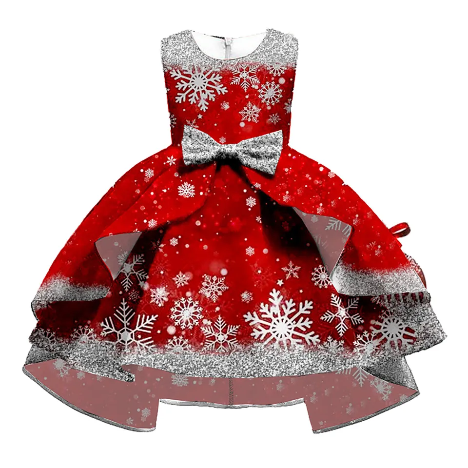 Dievčatá vianočné šaty bez rukávov Santa Snowman Vianočné večierky Prom Formálne šaty batoľa festival