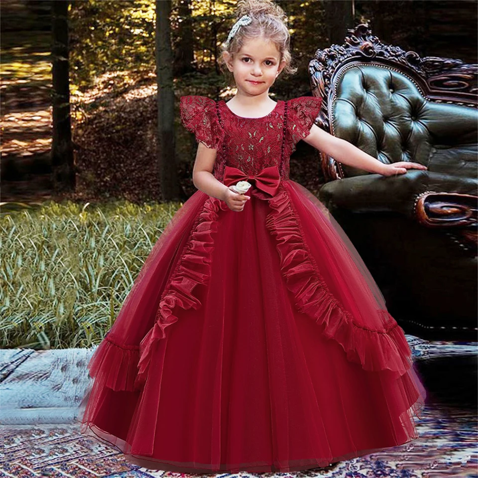 Dievčatá vianočné šaty kvetinové družičky pre deti princezná oblečenie dlhé večierky Ples Prom Communion Vestidos 13 14 rokov