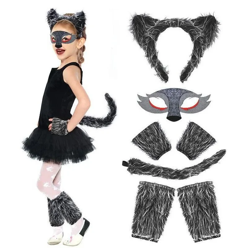 Dievčatá vlk uší čelenka chvost sukňa Maska oblek Wolf Cosplay kostýmy Kostý