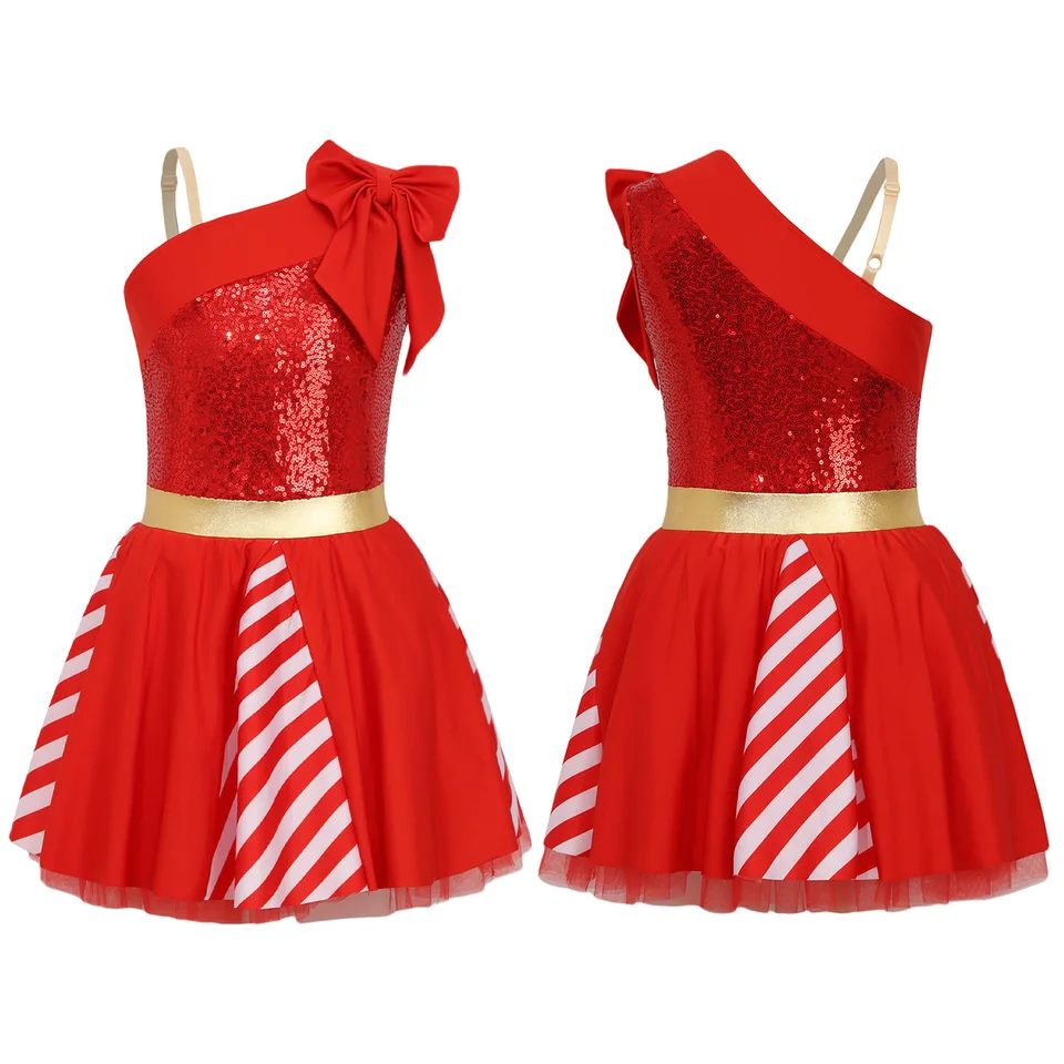 Dievčenské flitre pruhované vianočné šaty balet tutu šaty kreslenie šaty vianočné party candy cane kostým na novoročné tanečné oblečenie